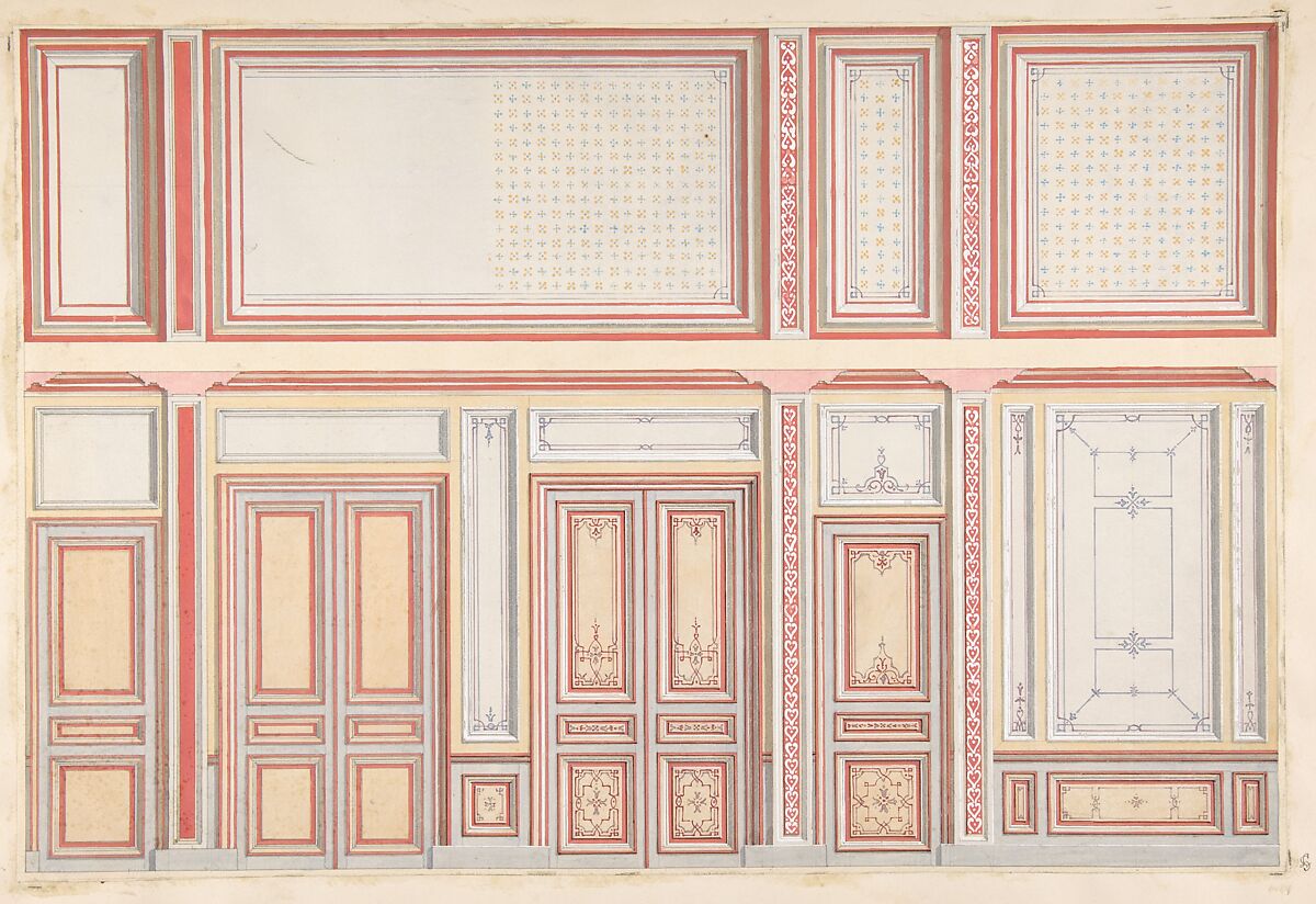 Two designs for wall panels, Jules-Edmond-Charles Lachaise (French, died 1897), Graphite, gilt, gouache, and watercolor 