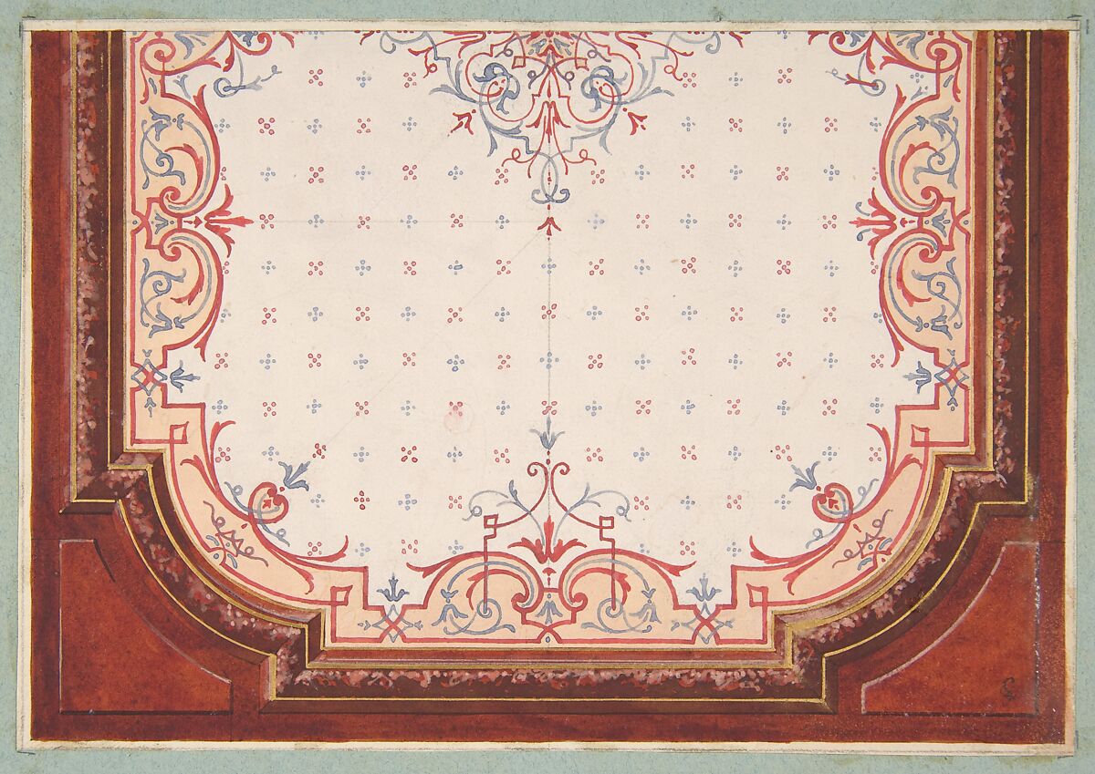Design for a ceiling, Jules-Edmond-Charles Lachaise (French, died 1897), Graphite, gilt, and watercolor 
