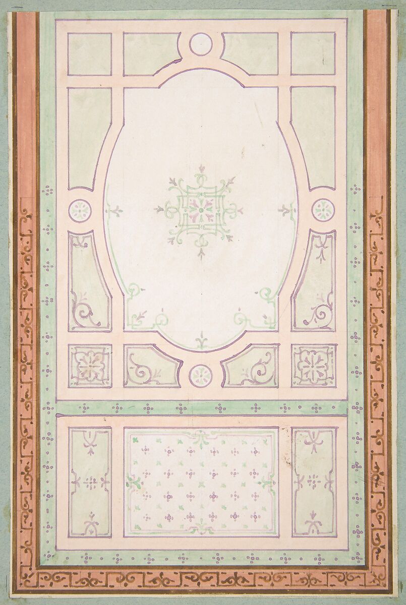 Design for a ceiling, Jules-Edmond-Charles Lachaise (French, died 1897), Graphite and watercolor 