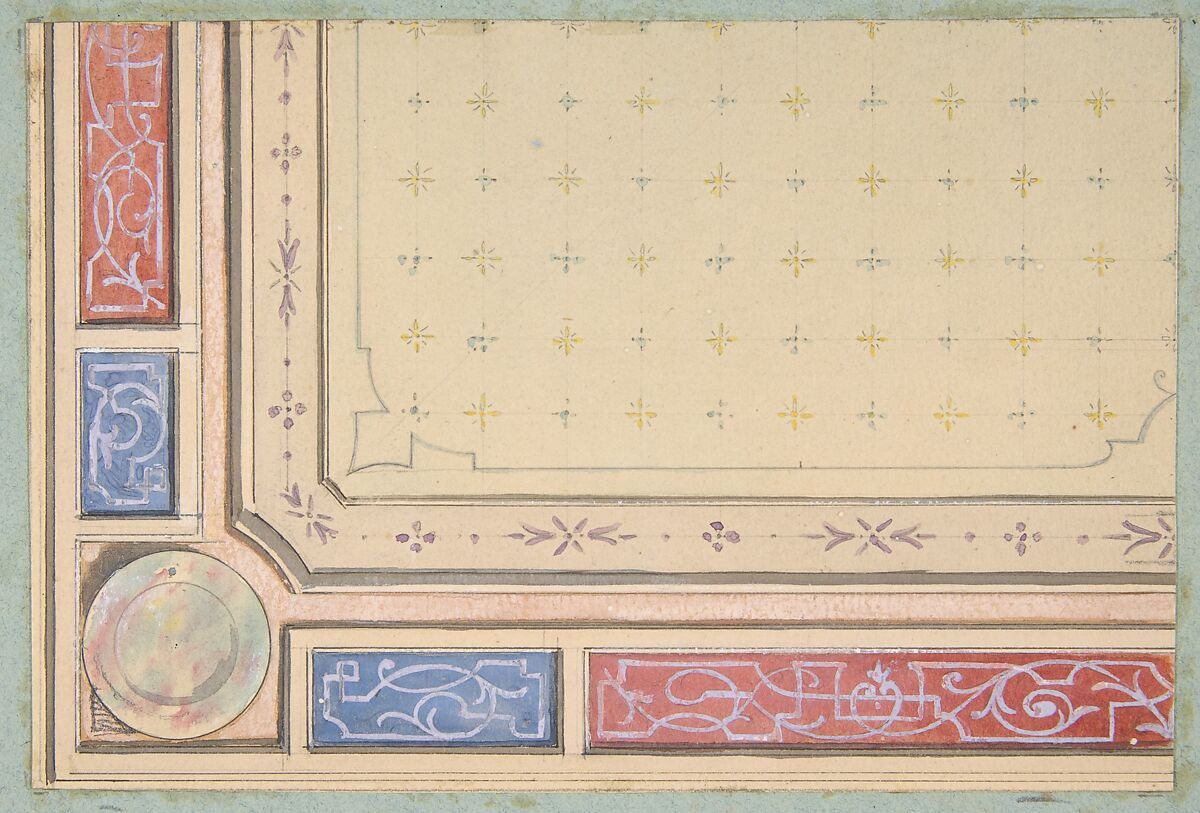 Design for a ceiling, Jules-Edmond-Charles Lachaise (French, died 1897), Graphite, pen and black ink, gouache, and watercolor 