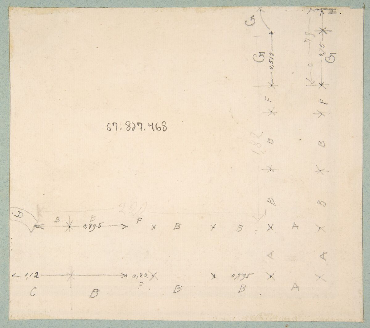 Design for a ceiling (recto); meaurements with design code (verso), Jules-Edmond-Charles Lachaise (French, died 1897), Graphite, gouache, and watercolor