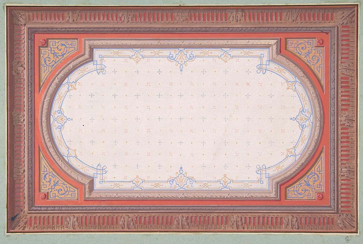 Design for a ceiling, Jules-Edmond-Charles Lachaise (French, died 1897), Graphite, gouache, and watercolor 