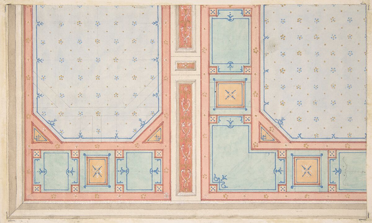 Design for a ceiling, Jules-Edmond-Charles Lachaise (French, died 1897), Graphite, gilt, gouache, and watercolor 