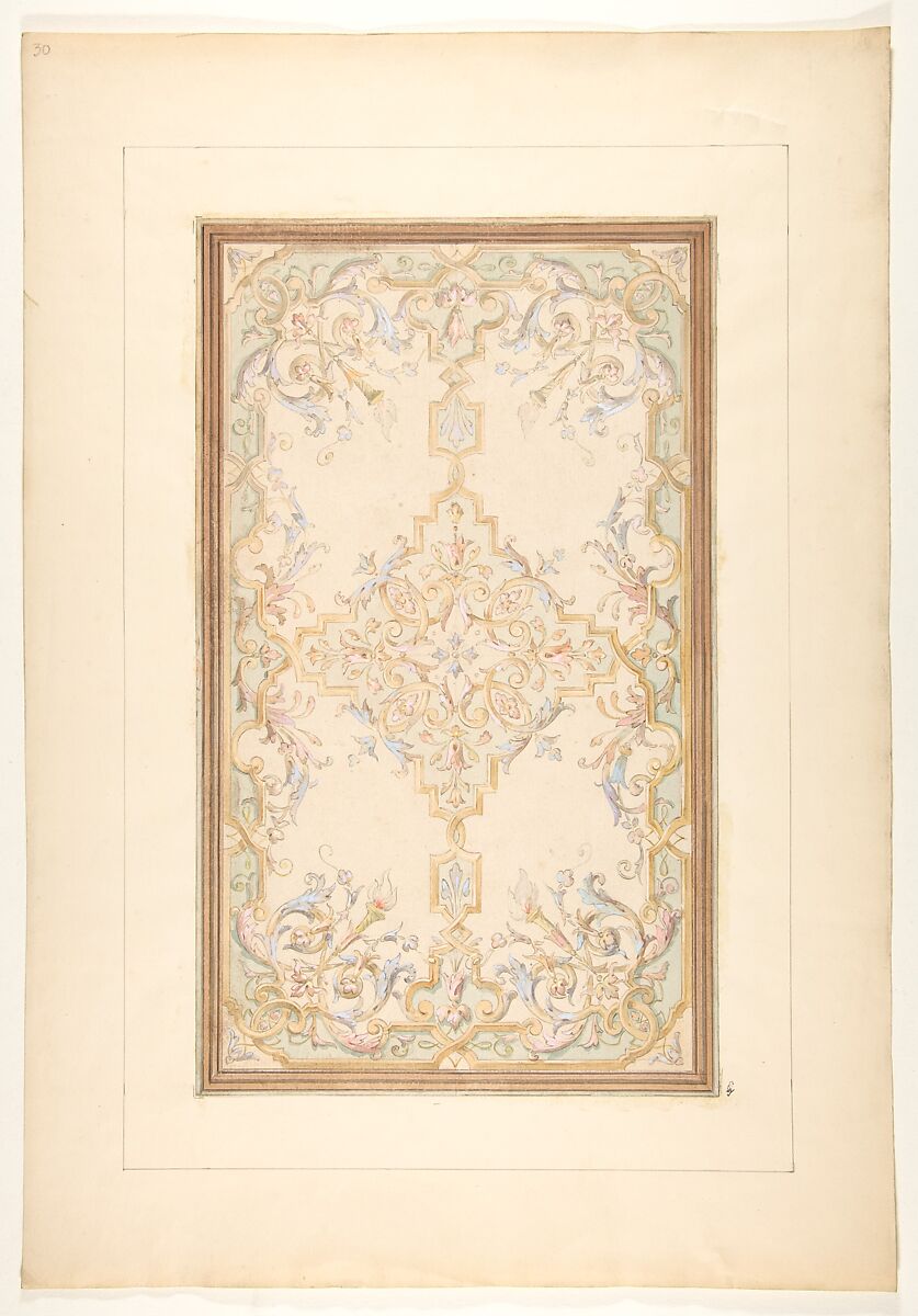 Design for a ceiling, Jules-Edmond-Charles Lachaise (French, died 1897), Graphite, gouache, and watercolor 