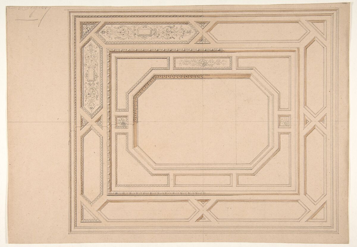 Design for a ceiling, Jules-Edmond-Charles Lachaise (French, died 1897), Graphite, pen and black ink, and watercolor 