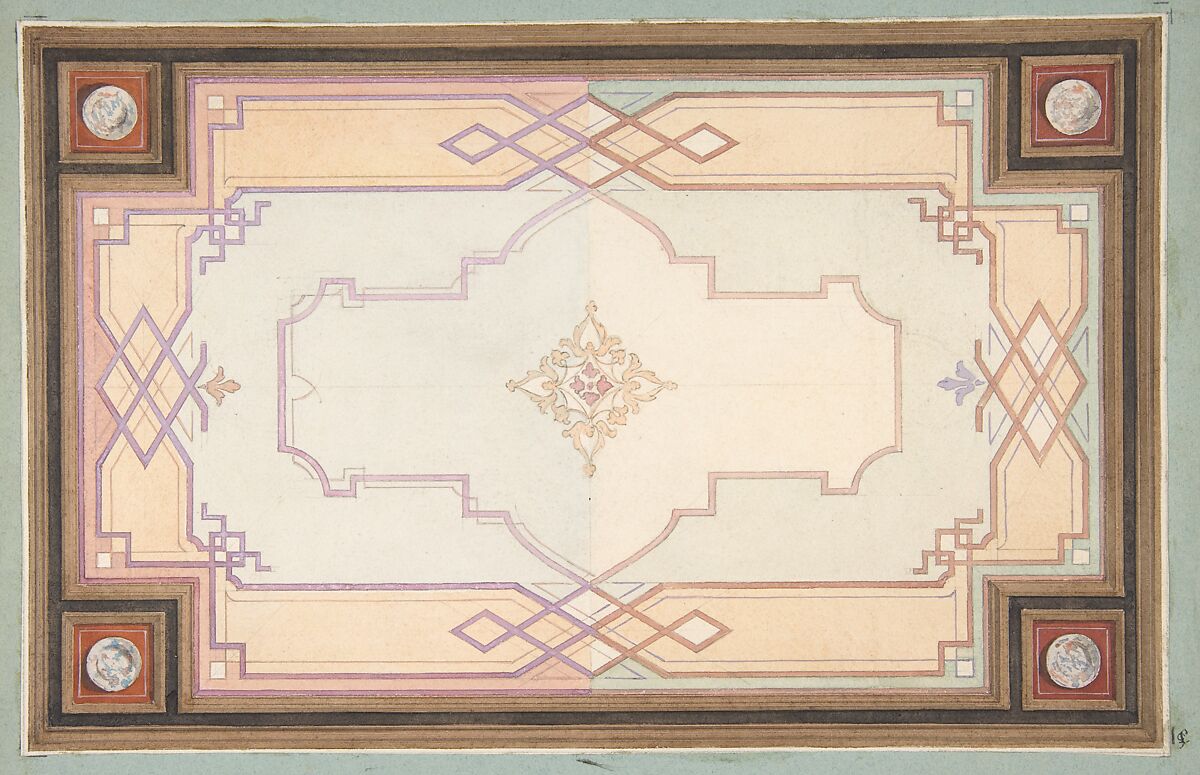 Design for a ceiling, Jules-Edmond-Charles Lachaise (French, died 1897), Graphite and watercolor 