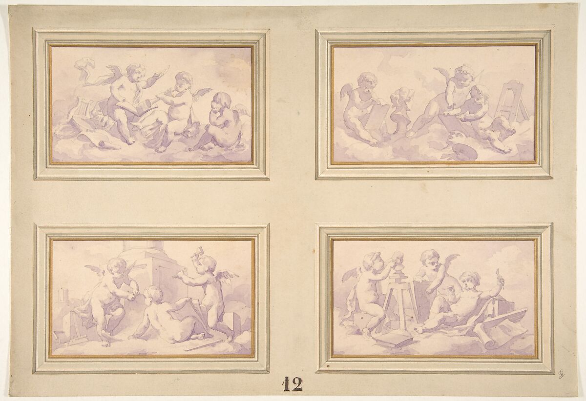 Designs featuring the allegories of the arts, Jules-Edmond-Charles Lachaise (French, died 1897), Graphite and watercolor 