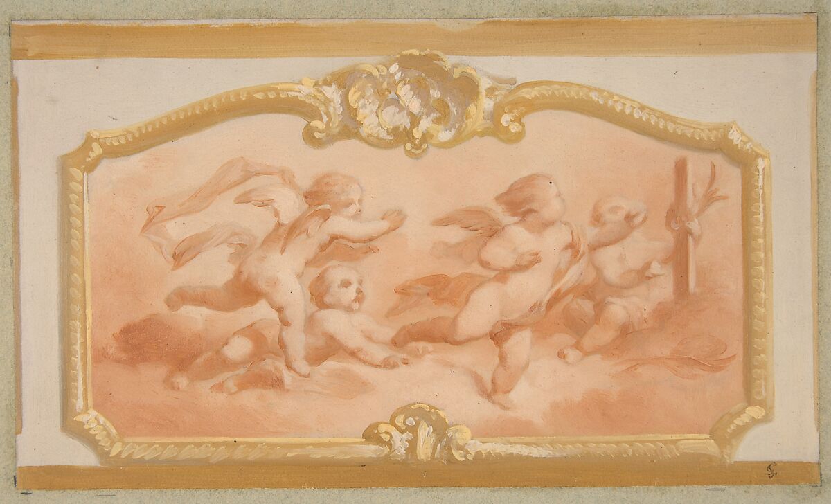 Design with putti, Jules-Edmond-Charles Lachaise (French, died 1897), Oil paint 
