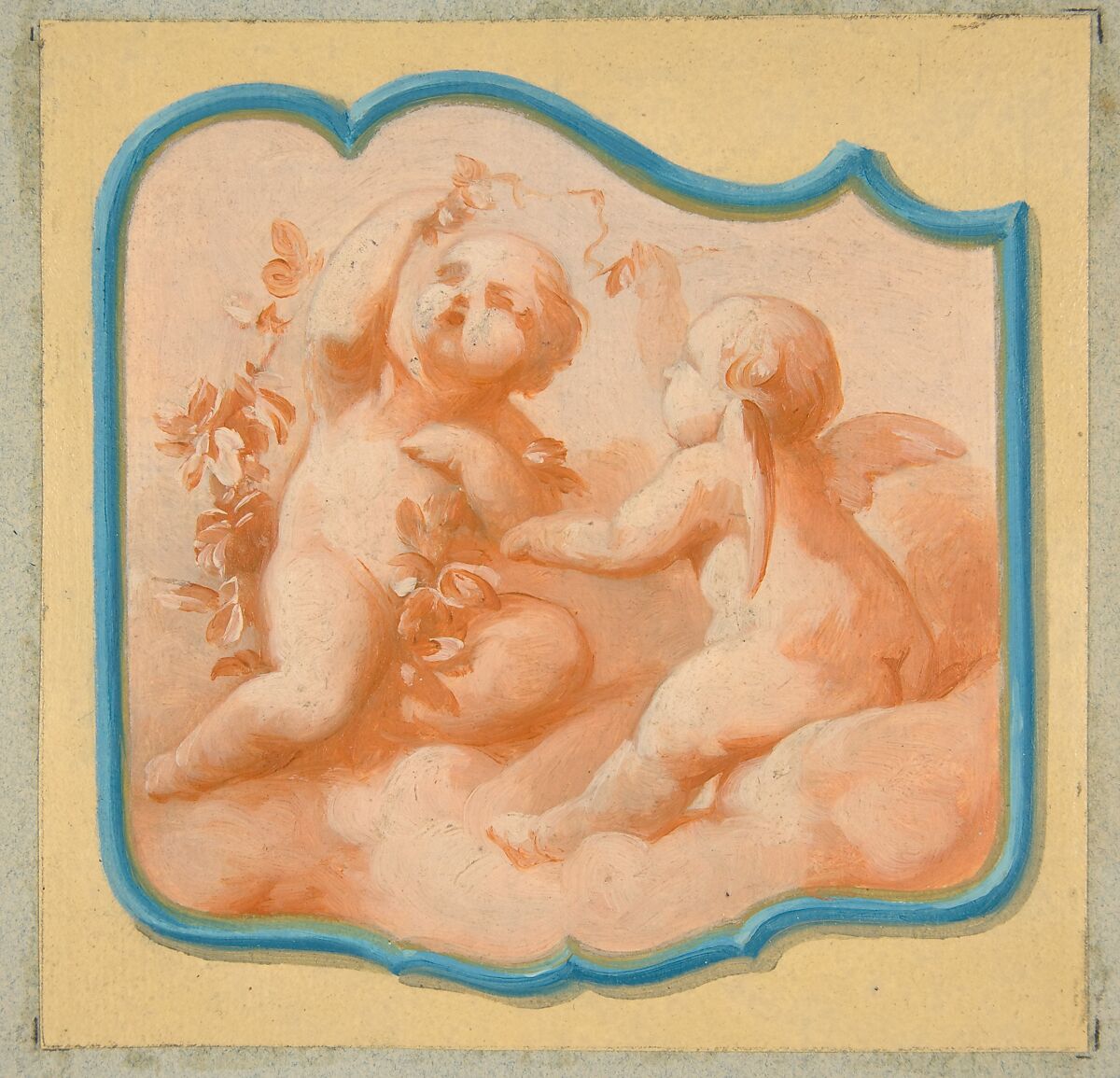 Two putti on clouds, Jules-Edmond-Charles Lachaise (French, died 1897), Oil paint over graphite 