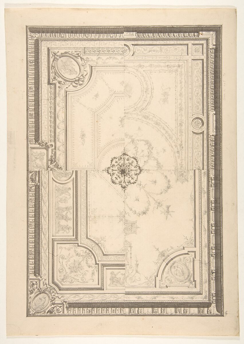 Design for a ceiling, Jules-Edmond-Charles Lachaise (French, died 1897), Graphite, pen and black ink, and gray wash 