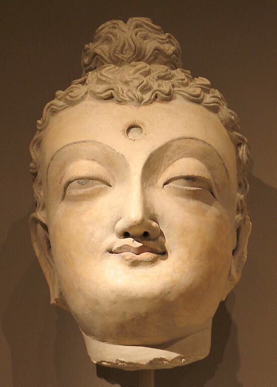 Head of a Buddha, Stucco with polychrome, Pakistan (ancient region of Gandhara) 