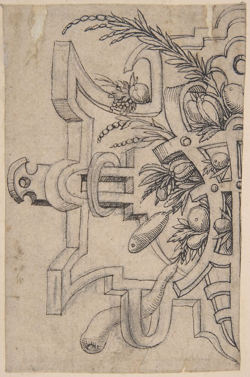 Design for a Vignette in Strap-Work, Anonymous, Netherlandish, 16th century, Pen and ink on paper 