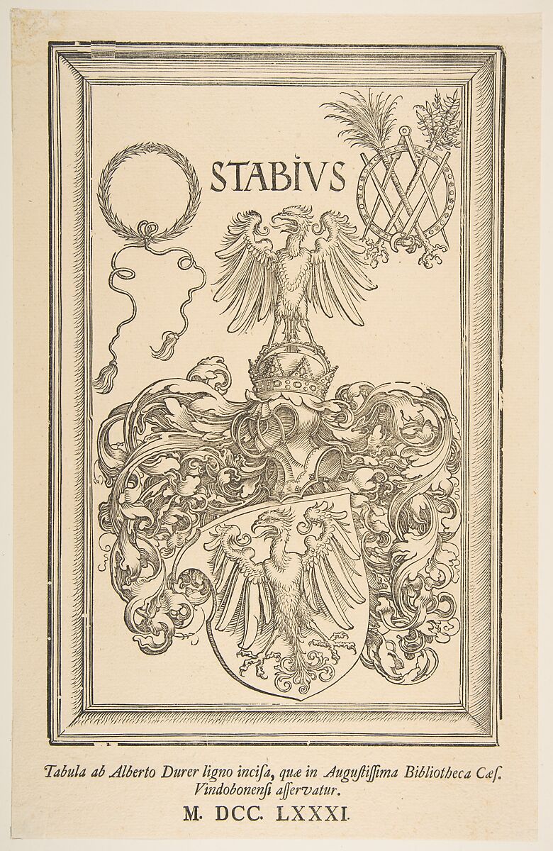 Coat -of-Arms of Johan Stabius, edition of 1781, Albrecht Dürer (German, Nuremberg 1471–1528 Nuremberg), Woodcut 