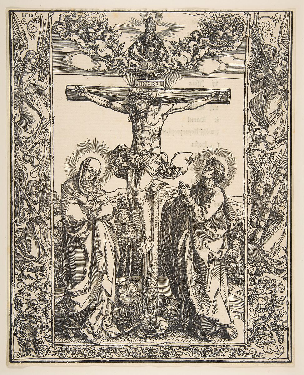 Christ on the Cross between the Virgin and Saint John, Albrecht Dürer (German, Nuremberg 1471–1528 Nuremberg), Woodcut 