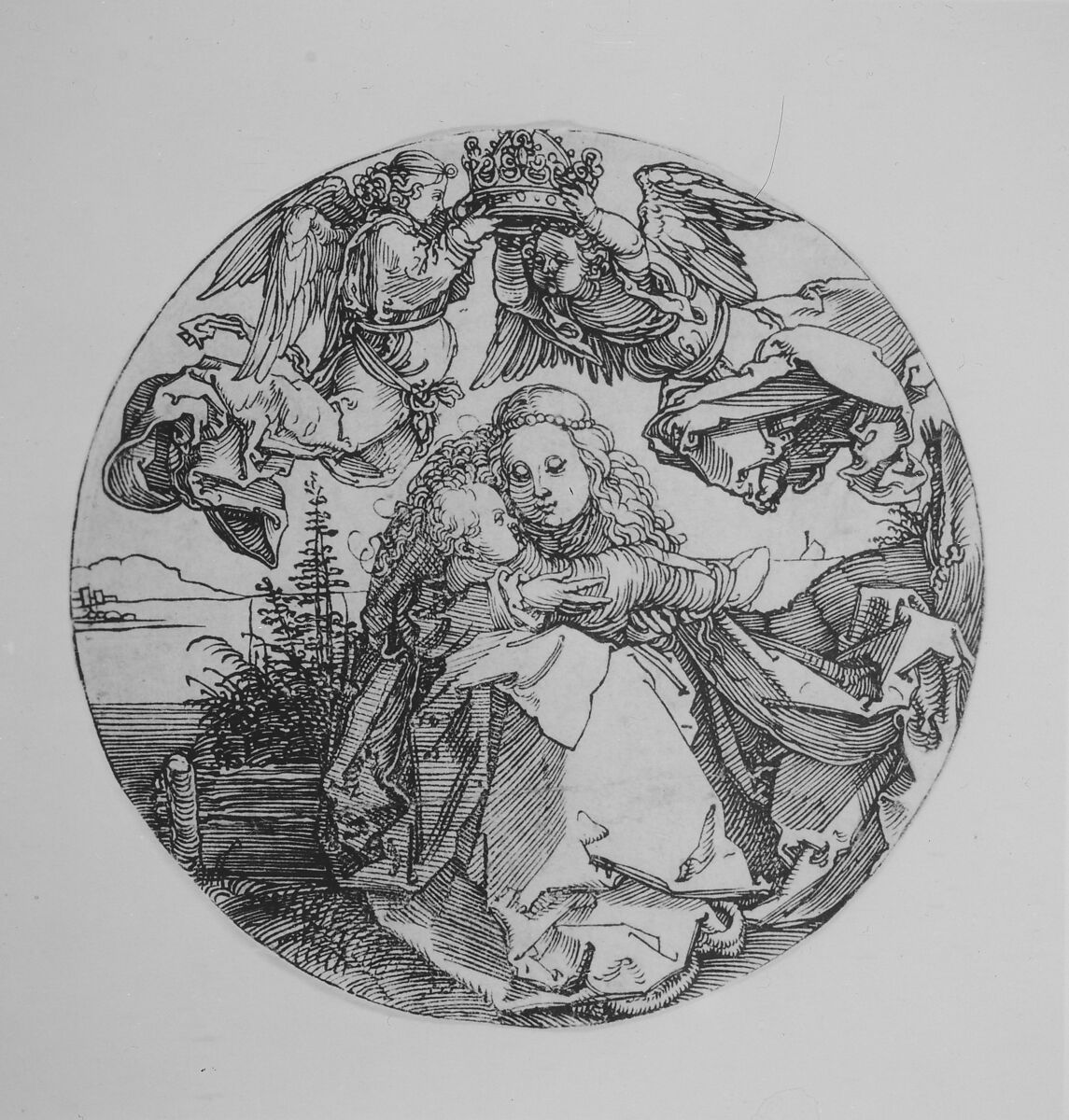 The Virgin and Child Crowned by Two Angels above a Landscape, Albrecht Dürer (German, Nuremberg 1471–1528 Nuremberg), Woodcut