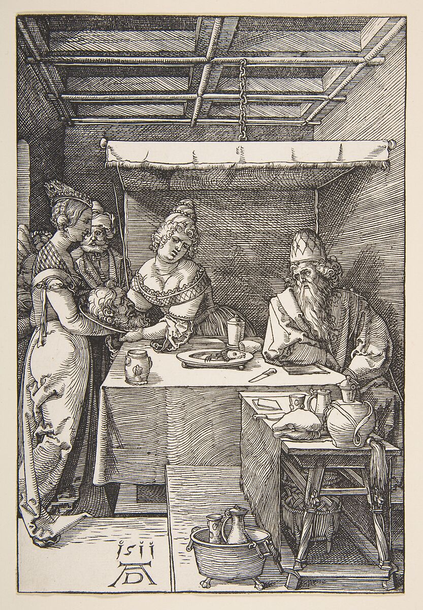 The Head of Saint John the Baptist Brought to Herod, Albrecht Dürer (German, Nuremberg 1471–1528 Nuremberg), Woodcut 
