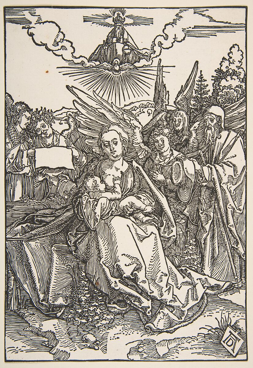 The Holy Family with Five Angels, Albrecht Dürer (German, Nuremberg 1471–1528 Nuremberg), Woodcut 