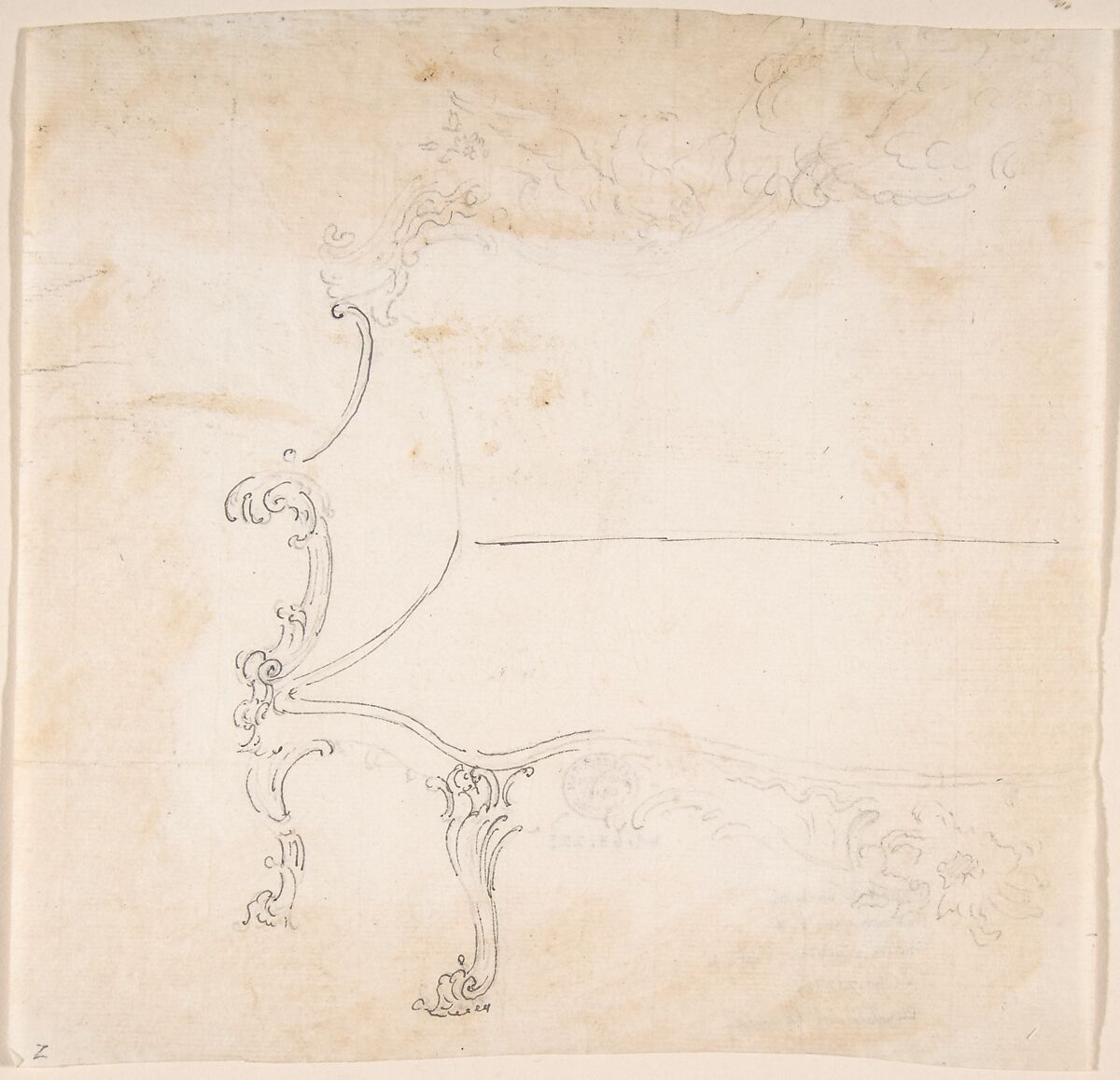 Design for Settee, Anonymous, German, 18th century, Graphite and pen and black ink 