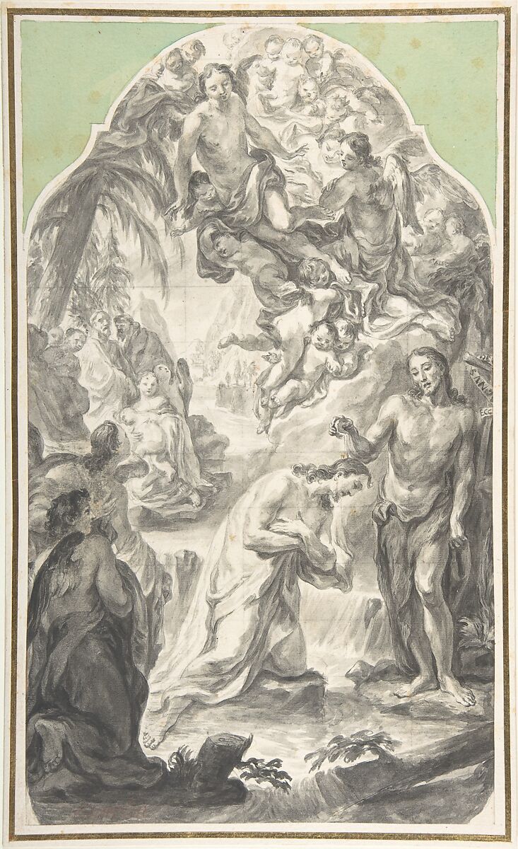 The Baptism of Christ, Joseph Esperlin (German, Degernau 1707–1775 Beromuenster), Brush and gray ink, over a sketch in graphite or black chalk. 