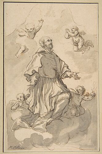 Saint Augustine on Clouds Surrounded by Angels