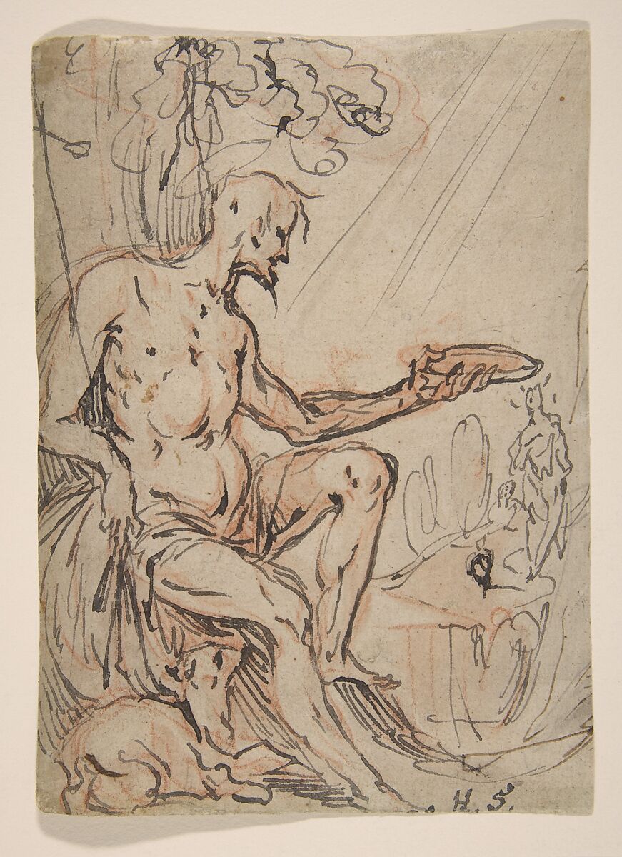 Saint John the Baptist in a Landscape, Hans Stutte (German, active Lübeck, died before 1625), Pen and brown ink, over a sketch in red chalk. 