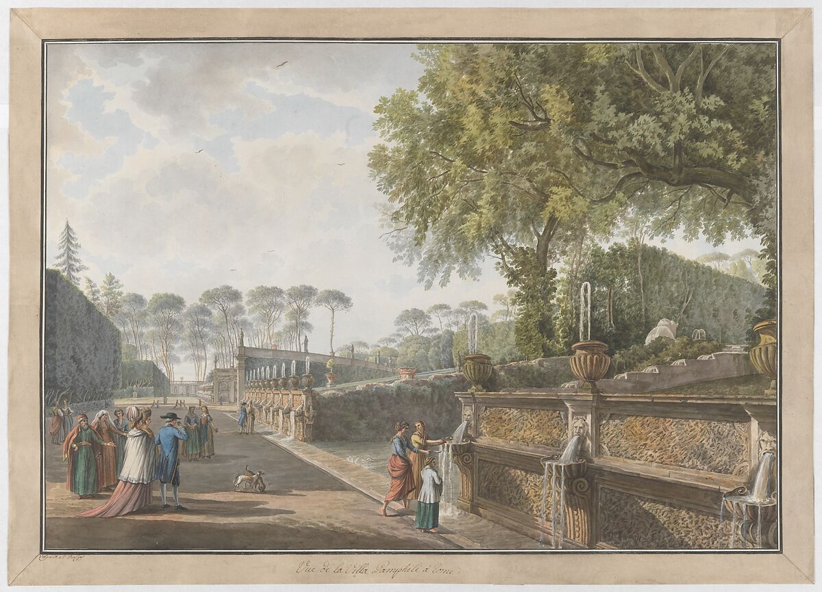 Villa Pamphili, Giovanni Volpato (Italian, Bassano 1732–1803 Rome), Etching, with watercolor and gouache 