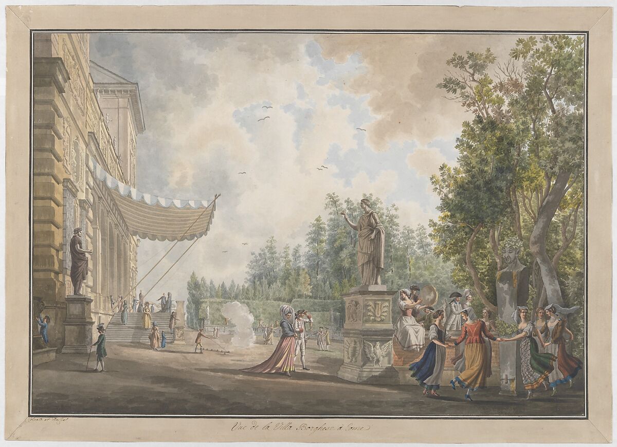 Villa Borghese, Giovanni Volpato (Italian, Bassano 1732–1803 Rome), Etching, with watercolor and gouache 