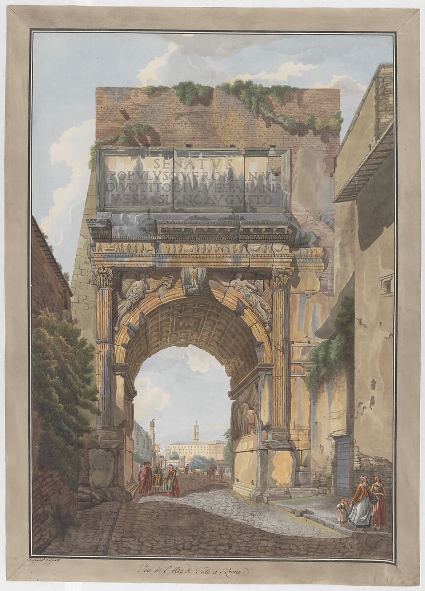 Arch of Titus, Giovanni Volpato (Italian, Bassano 1732–1803 Rome), Etching, with watercolor and gouache 