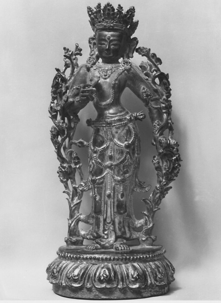 Standing Deity, Wood with lacquer and gilt, Tibet 