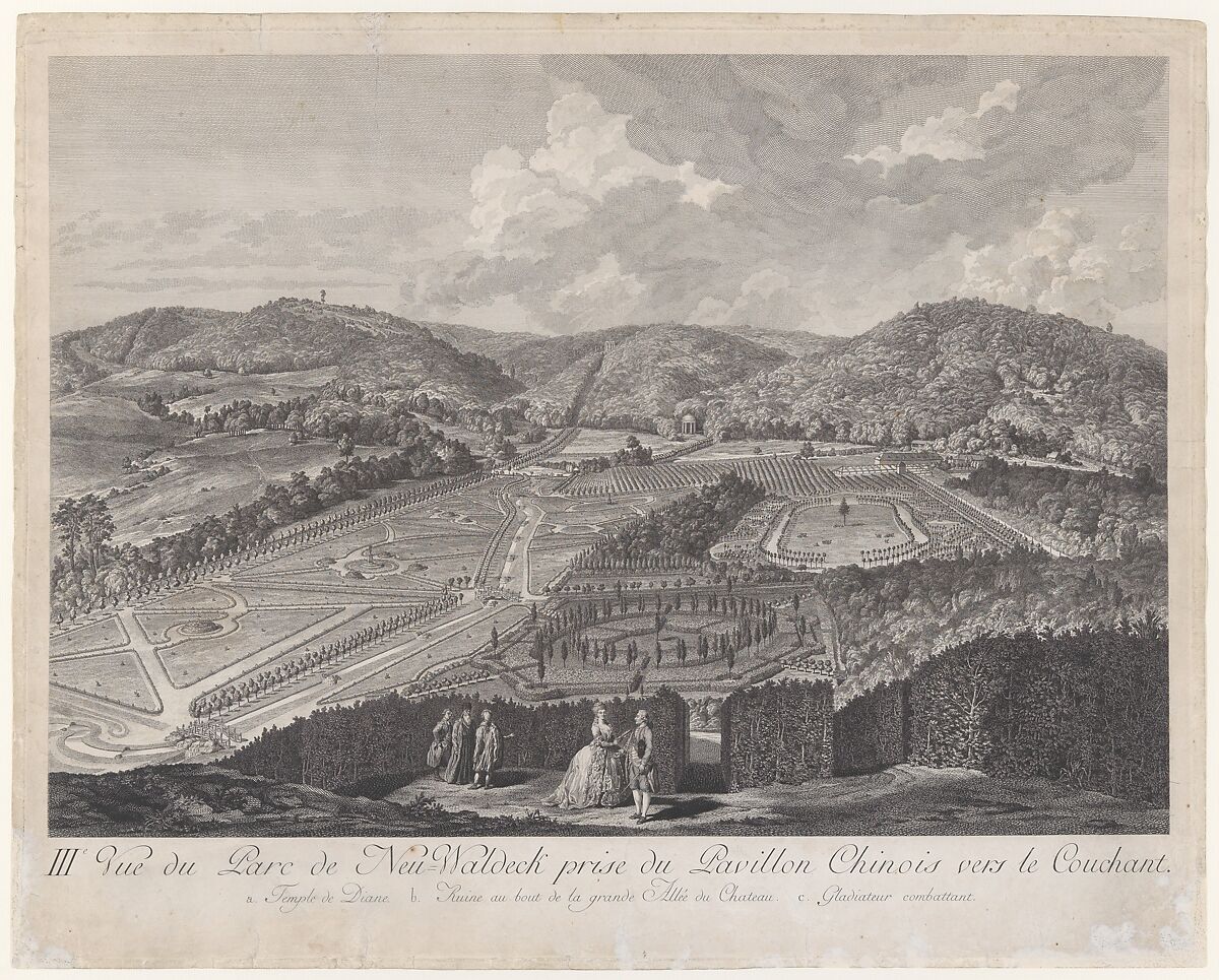 IIIe Vue du Parc de Neu-Waldeck prise du Pavillon Chinois vers le Couchant, from Views of the Park and Gardens of Marshal Count de Lacy at Neu-waldegg, Jakob Matthias Schmutzer (Austrian, Vienna 1733–1811 Vienna), Engraving 