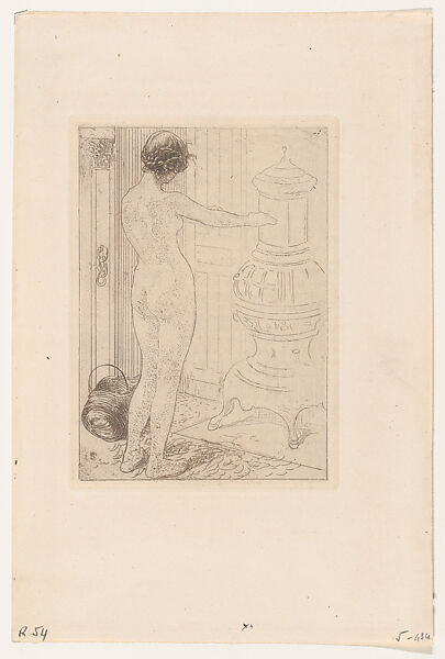The Model by the Stove, Carl Larsson (Swedish, Stockholm 1853–1919 Falun), Etching on laid paper; second state of two 