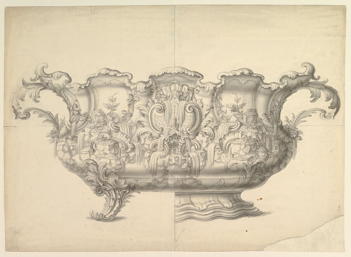 Design for a Jardinière, Anonymous, German, 18th century (?), Pen and black ink, brush and gray wash 