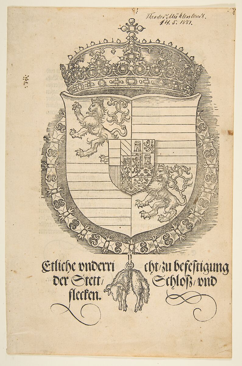 Coat of Arms of Ferdinand I, Albrecht Dürer (German, Nuremberg 1471–1528 Nuremberg), Woodcut 