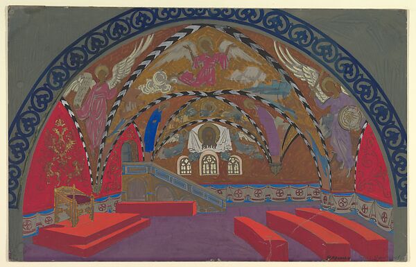 Stage Design for Boris Godounov for the Opéra Russe de Paris on its South American Tour, 1929–30, Pavel Petrovic Froman (Russian, Moscow 1894–1940 Zagreb), Gouache and metallic paints over graphite 