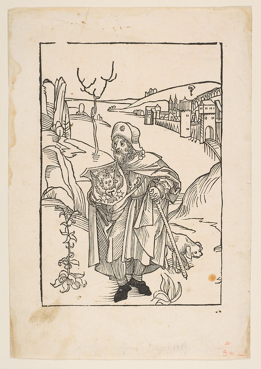 Gerson as a Pilgrim, frontispiece to Gersonis Opera, 1489, Attributed to Albrecht Dürer (German, Nuremberg 1471–1528 Nuremberg), Woodcut 