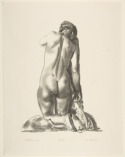 Nude Study, Woman Kneeling on a Pillow, George Bellows (American, Columbus, Ohio 1882–1925 New York), Lithograph 