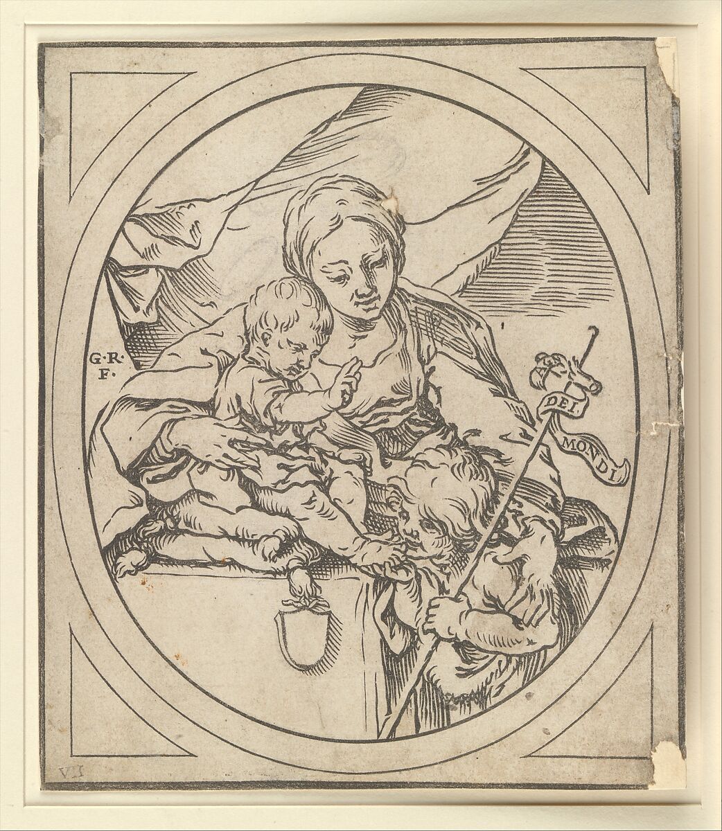 The Virgin and Child with the Chirst Child blessing the young John the Baptist, Bartolomeo Coriolano (Italian, Bologna ca. 1599–ca. 1676 Bologna (?)), Woodcut; unfinished proof, state b (Takahatake) 
