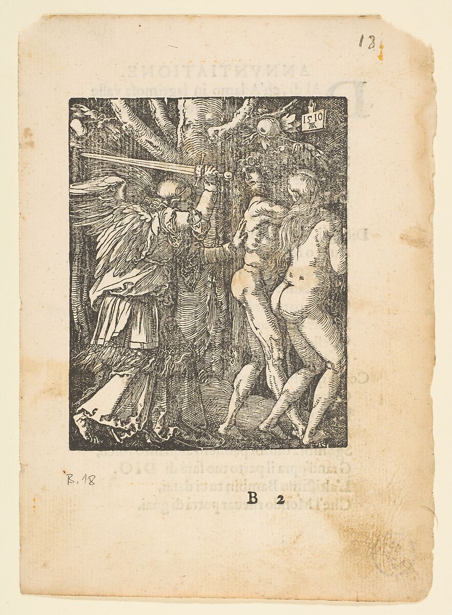 The Expulsion from Paradise, from "The Small Passion", edition Venice, Albrecht Dürer (German, Nuremberg 1471–1528 Nuremberg), Woodcut 