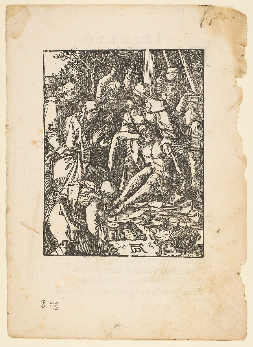 The Lamentation, from "The Small Passion", edition Venice, Albrecht Dürer (German, Nuremberg 1471–1528 Nuremberg), Woodcut 