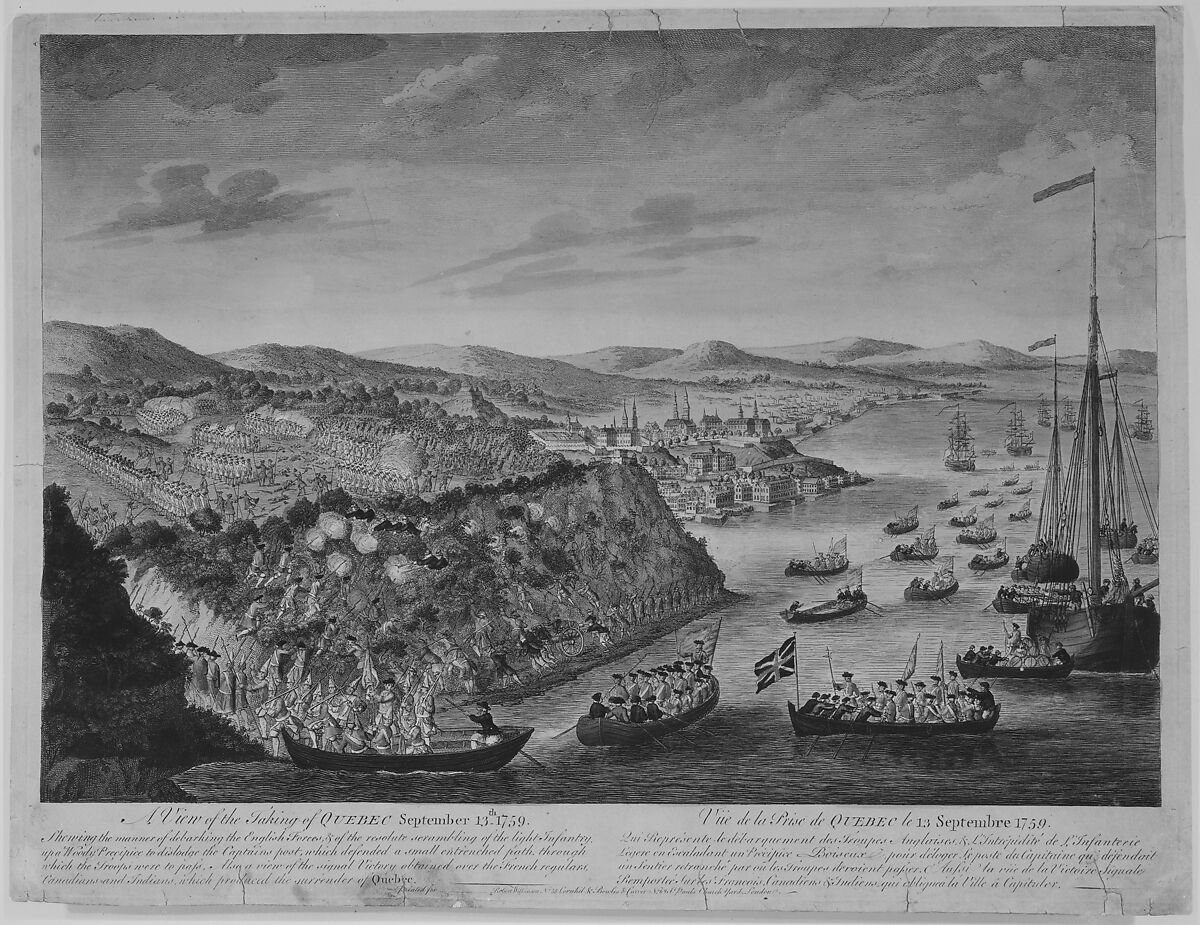 A View of the Taking of Quebec, September 13, 1759, Bowles &amp; Carver (British, active 1793–1832), Hand-colored engraving 