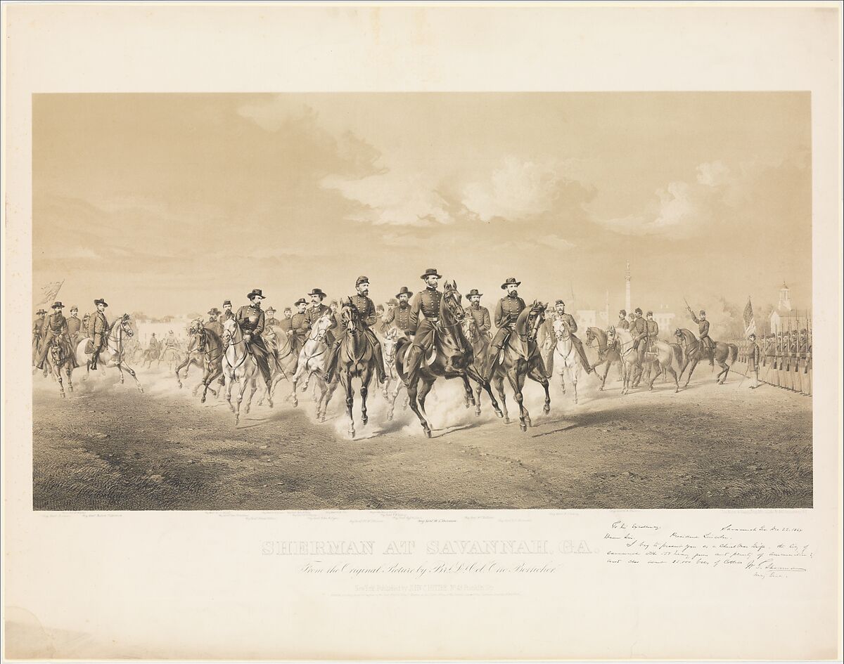 Sherman at Savannah, Georgia, Otto Botticher (American (born Germany), 1811–1866 Brooklyn), Lithograph with tint stone 