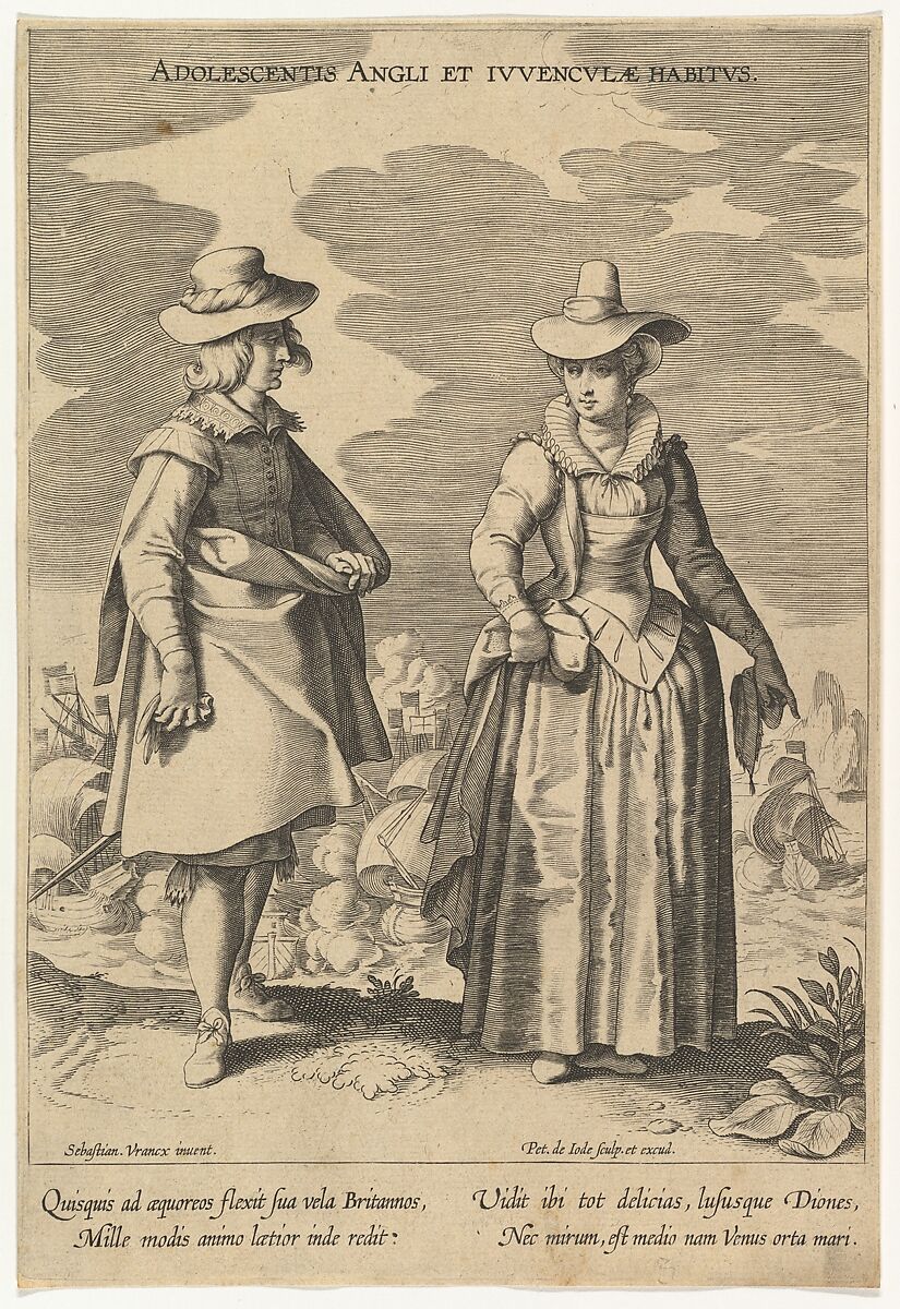 Adolescentis Angli et Iuvenculae Habitus, from Fashions of Different Nations, Pieter de Jode I (Netherlandish, Antwerp 1570–Antwerp 1634), Engraving; first state of two 
