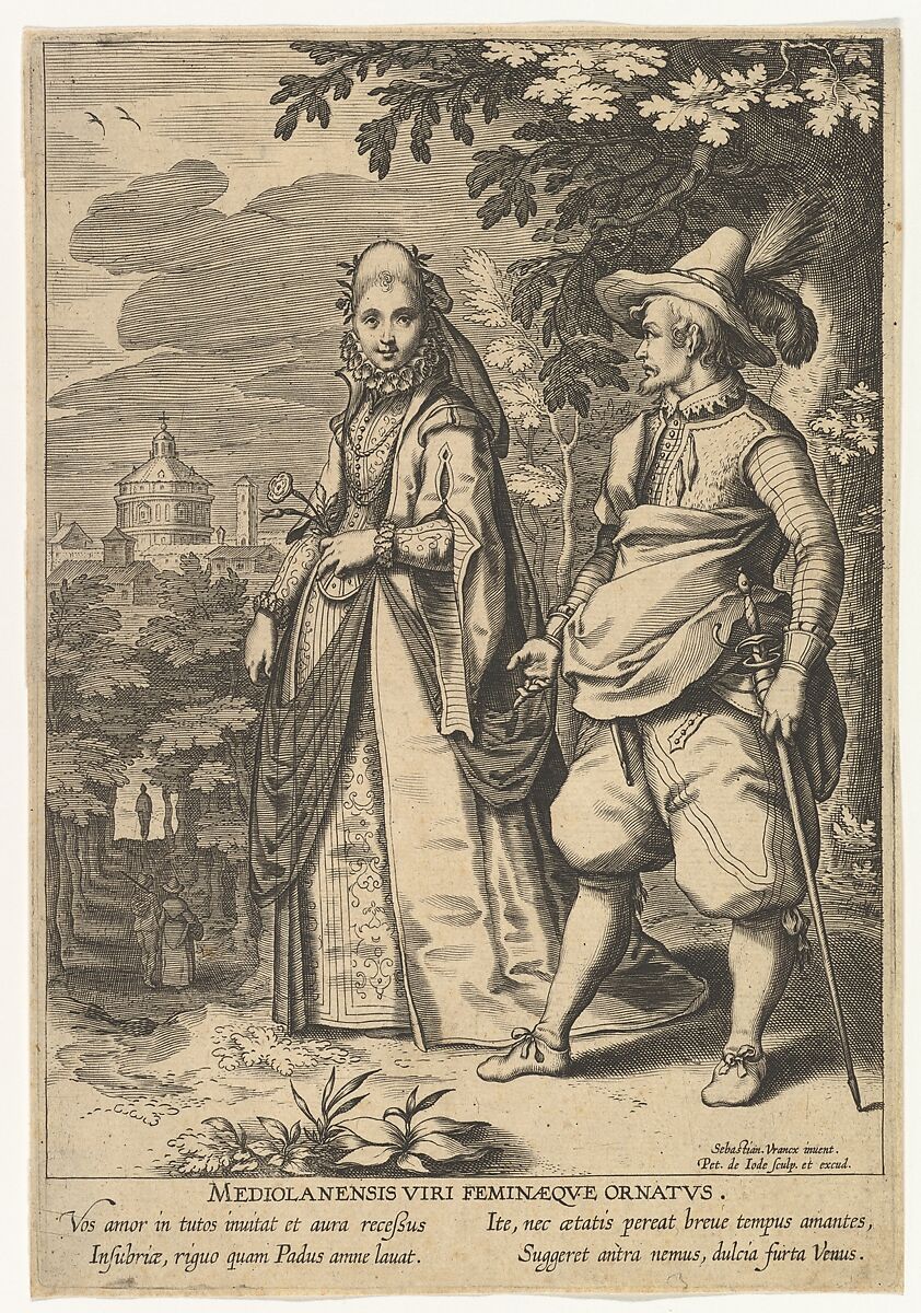 Mediolanensis Viri Feminaeque Ornatus, from Fashions of Different Nations, Pieter de Jode I (Netherlandish, Antwerp 1570–Antwerp 1634), Engraving; first state of two 