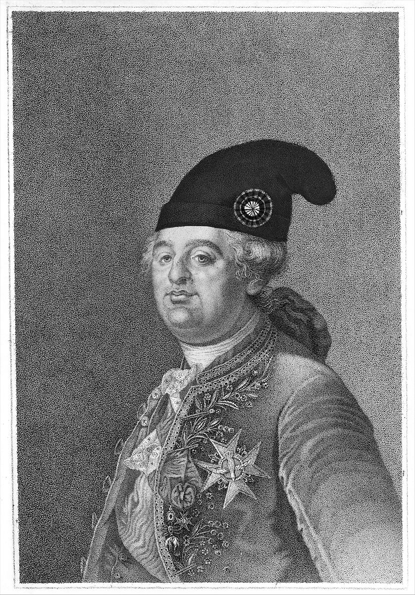 Louis Seize Roi des Francais, Anonymous, French, 18th century, Stipple engraving with hand coloring 