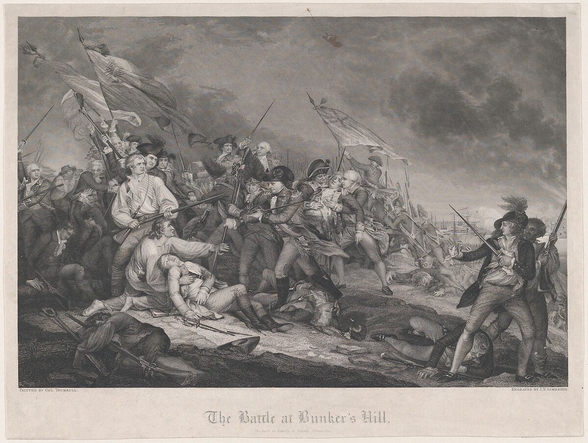 The Battle at Bunker's Hill (June 17, 1775), Joseph Napoleon Gimbrede (American, West Point, New York 1820–1877 New York), Steel engraving 