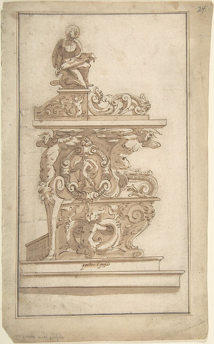 Design for a Lectern, Anonymous, Italian, 16th century, Pen and brown ink, brush and brown wash 