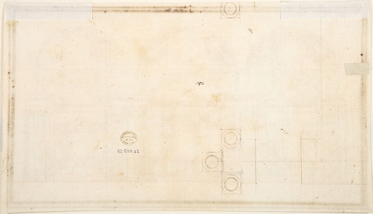 Wall Elevation with Three Chapels (recto); Floor Plan with Columns (verso), Anonymous, Italian, late 16th century, Pen and brown ink, brush and gray wash, over black chalk (recto); pen and brown ink, over ruled black chalk lines (verso)