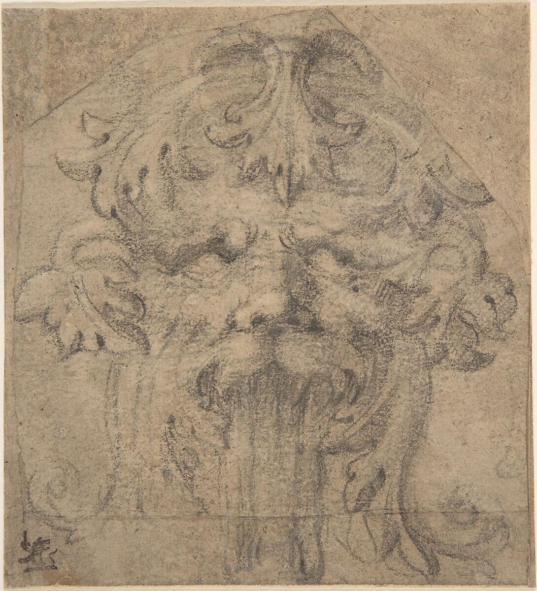 Foliate Grotesque Head, Anonymous, Italian, 16th to 17th century, Black chalk, over graphite or black chalk 