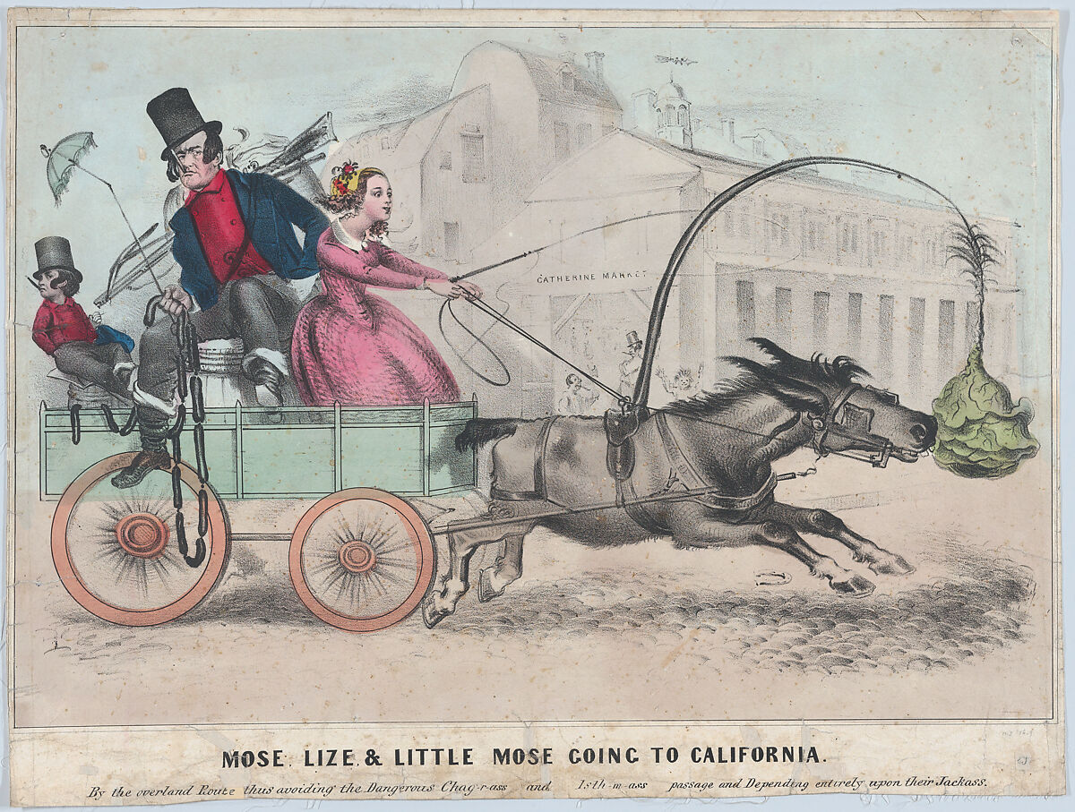 Mose, Lize & Little Mose Going to California, Henry R. Robinson (American, died 1850), Hand-colored lithograph 