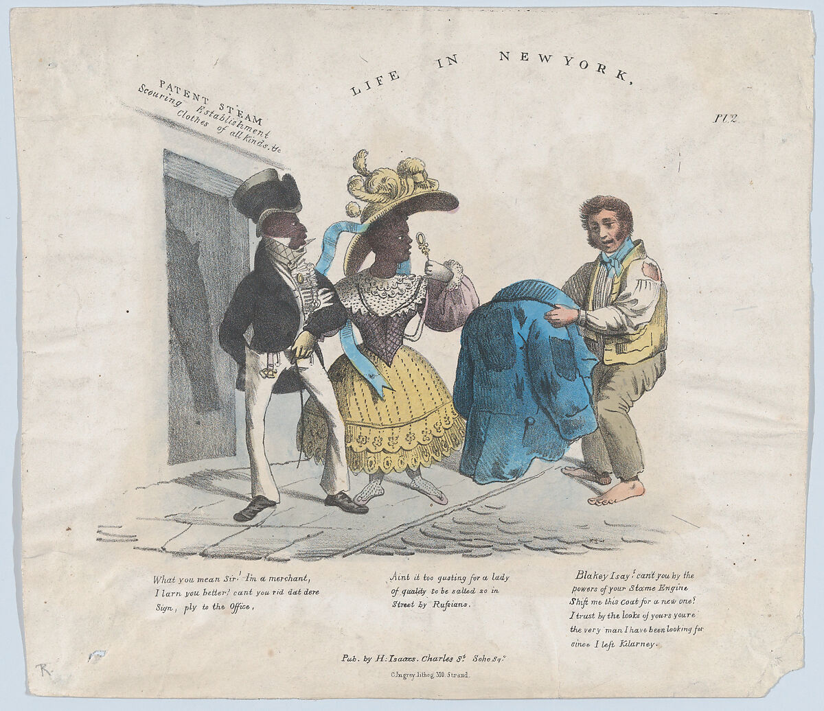 Life in New York, H. Isaacs (London), Lithograph, hand colored 